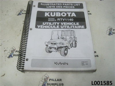 Kubota UTV  Illustrated Parts List for Model RTV-1140 97898-42140